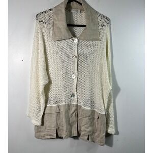 Womens Julia Linen Germany Crochet Jacket Cream Tan L Pockets Made In Germany